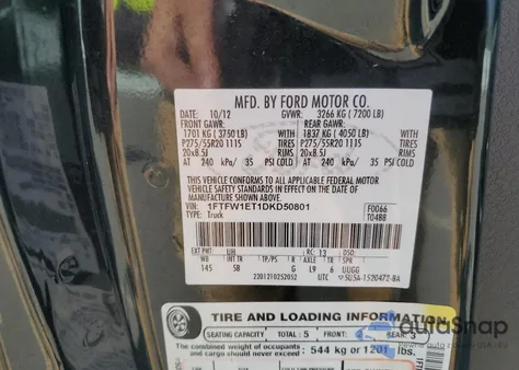 2013 Ford F150 Supercrew z USA, uszkodzony, nr VIN 1FTFW1ET1DKD50801